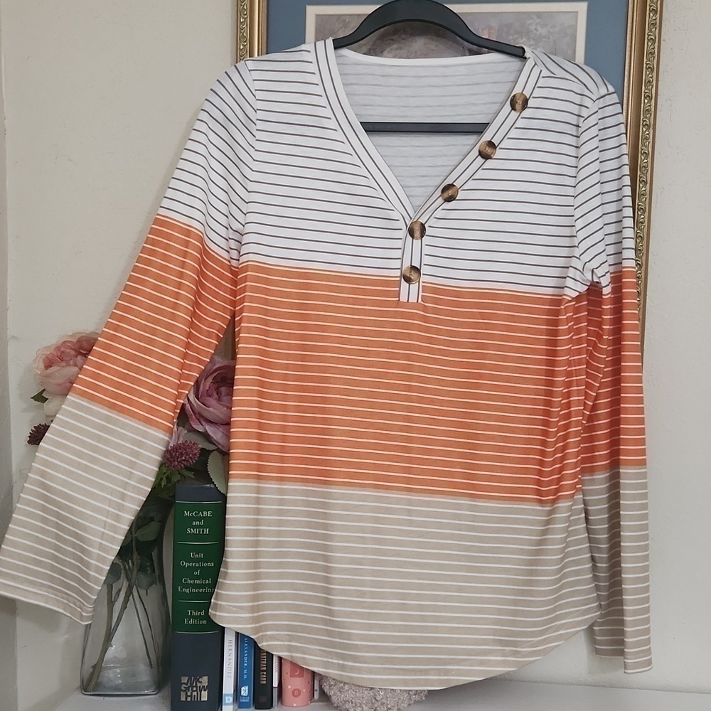 2for$10 sleeve Vneck Shirt Size Medium Casual Fall Autum - Picture 8 of 9